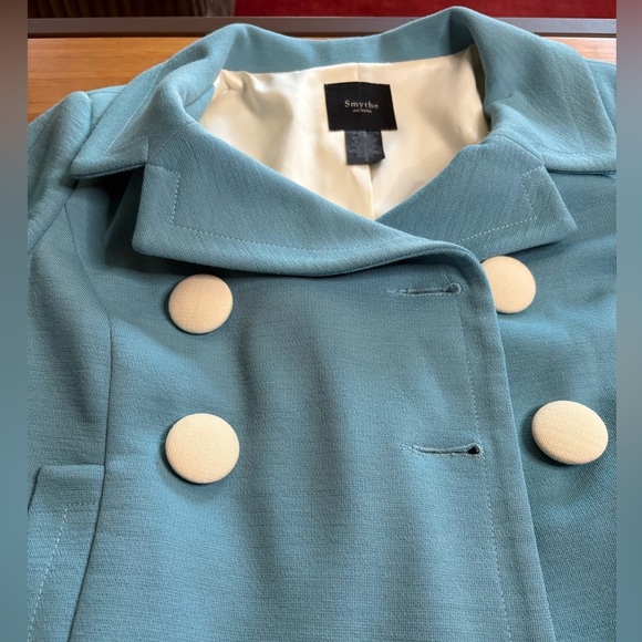 GUC Smythe Les Vestes- 100% Wool Jersey Blue Double-Breasted Jacket. Size 4 - Picture 4 of 8